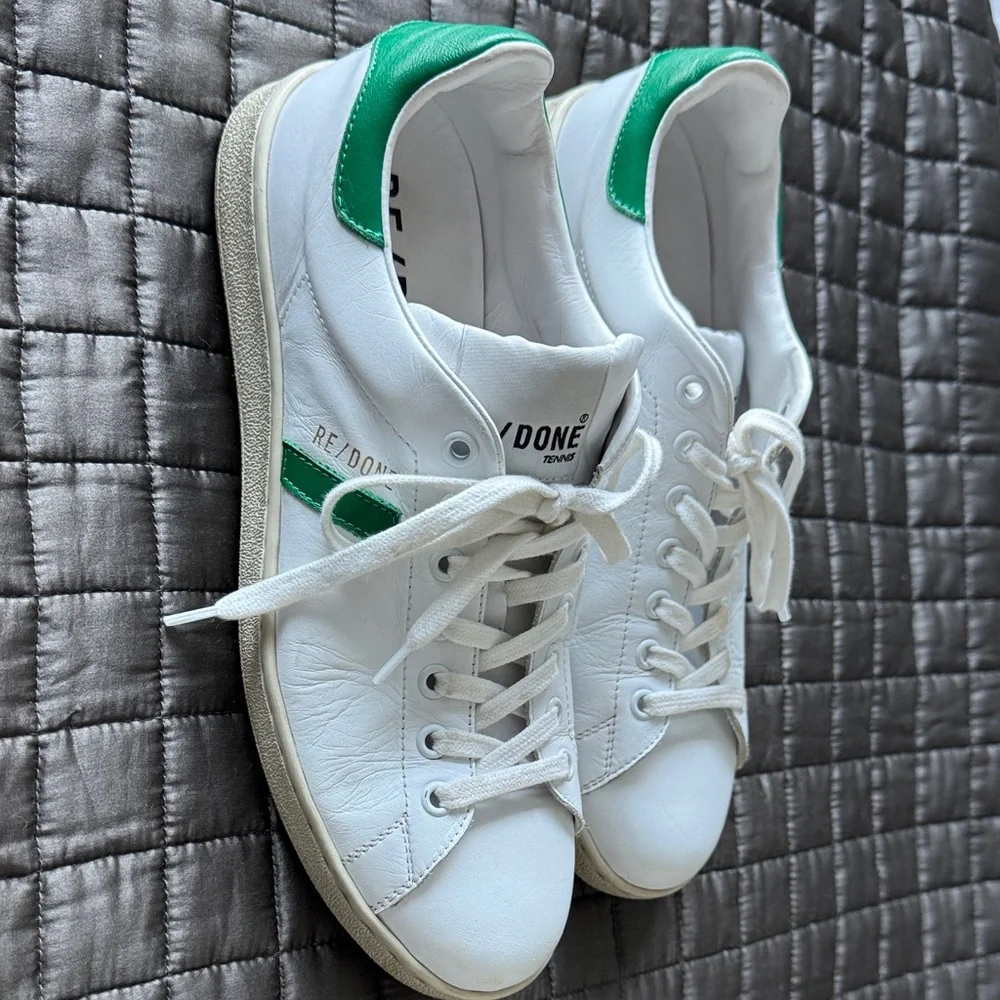Re/Done 70’s Tennis Sneakers with Green Accents Size US 9 & EU 39